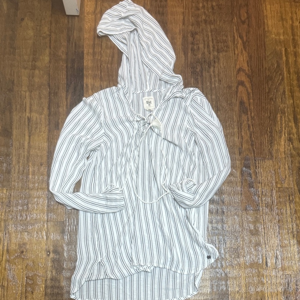 Billabong Black and White Striped swim coverup Hoodie